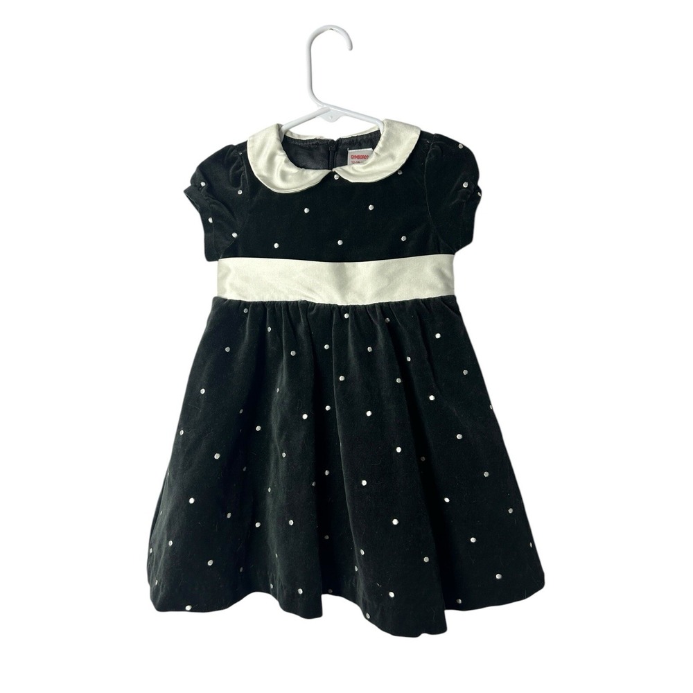 Gymboree Girls 12-18 Months Holiday Pictures Line Black Dot Velveteen Dress new
